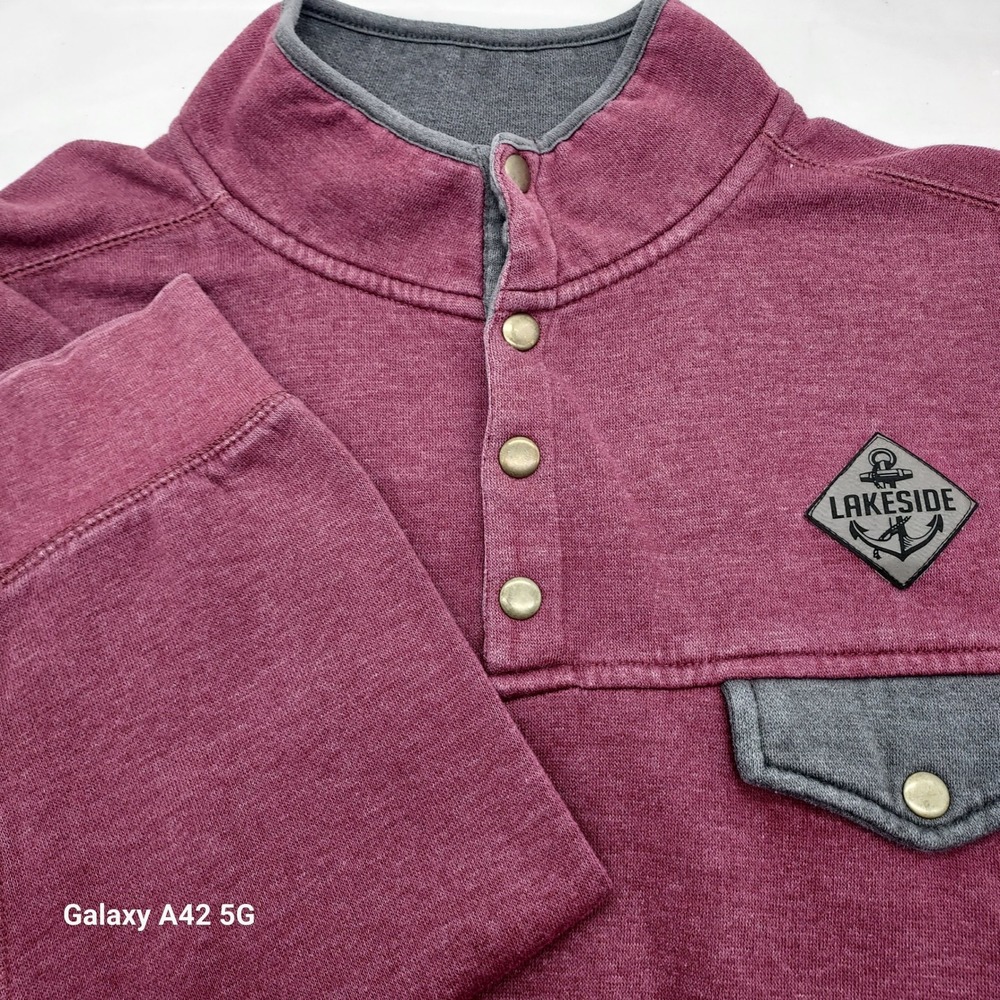 Prairie Mountain Mens Lakeside Quarter Snap Sweatshirt Burgundy Gray Fleece M